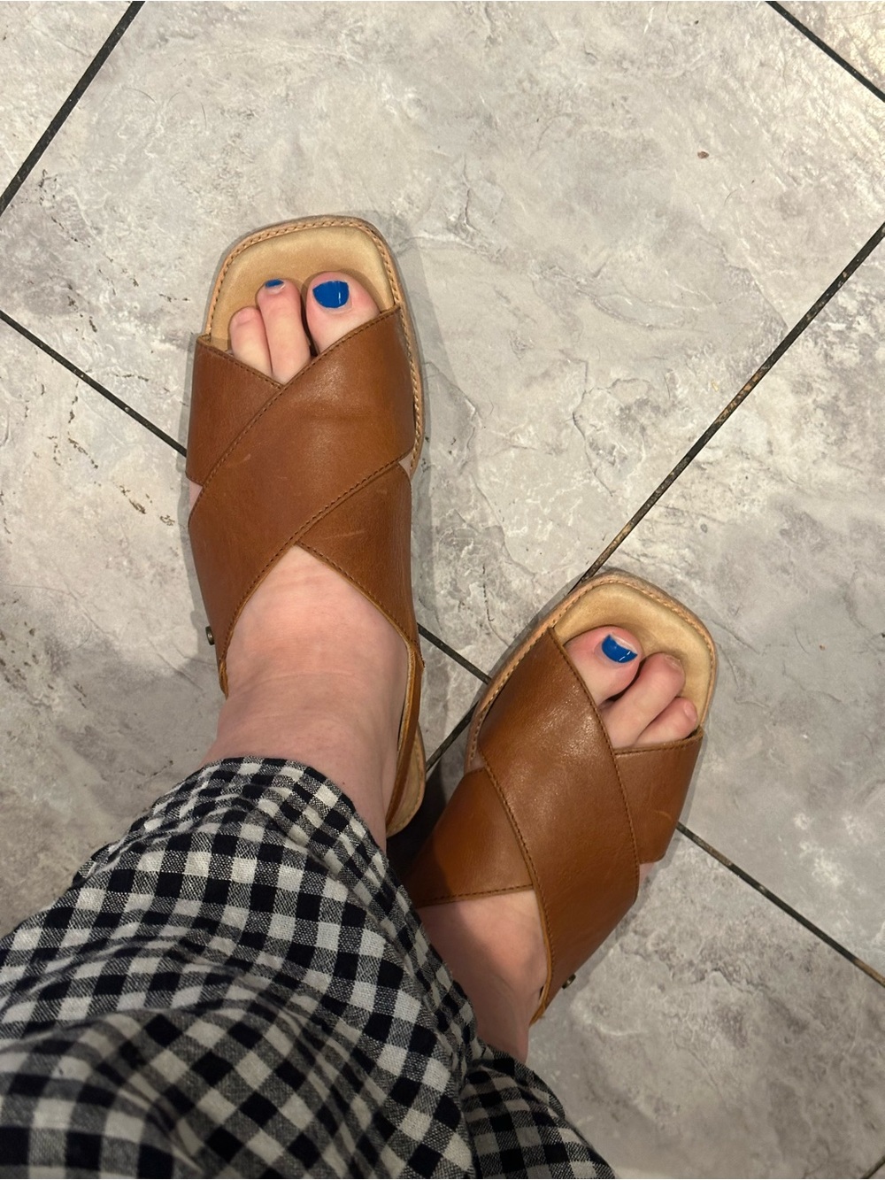 Patina Portland Leather Goods Women’s Brown Leather Crisscross Slide Sandals